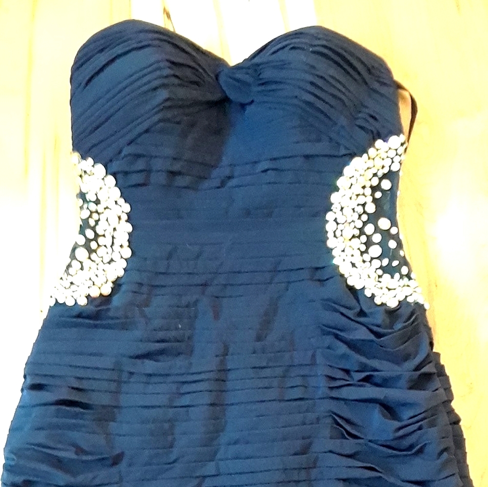 Jovani Navy Blue Gemstone Cocktail Dress